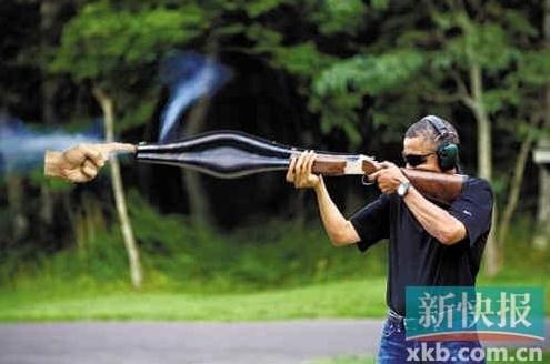 惡搞奧巴馬:美國網友“神PS”惡搞奧巴馬持槍射擊圖片