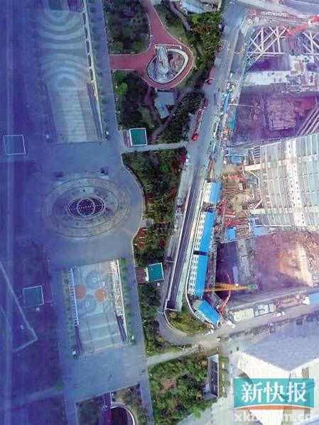 廣州花城廣場衛星地圖似豬頭,“豬鼻子”原是音樂噴泉圖