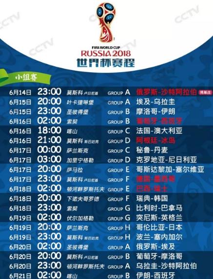 2018俄羅斯世界杯最新比賽對陣日程,2018世界杯北京時間完整賽程,2018年俄羅斯世界杯完整賽程表